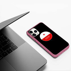 Чехол iPhone 11 Pro матовый USSR logo steel, цвет: 3D-малиновый — фото 2