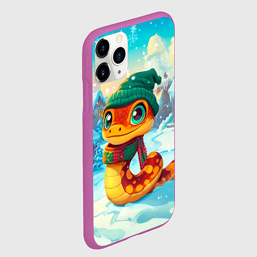 Чехол iPhone 11 Pro матовый Змейка в сказочном городе / 3D-Фиолетовый – фото 2