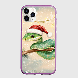 Чехол iPhone 11 Pro матовый Змея на ветке елки, цвет: 3D-фиолетовый