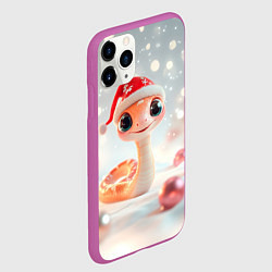 Чехол iPhone 11 Pro матовый Новогодняя милая розовая змейка, цвет: 3D-фиолетовый — фото 2