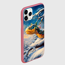 Чехол iPhone 11 Pro матовый Удивленная змея в зимнем лесу, цвет: 3D-малиновый — фото 2