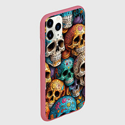 Чехол iPhone 11 Pro матовый Разноцветные черепа, паттерн, цвет: 3D-малиновый — фото 2