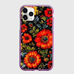 Чехол iPhone 11 Pro матовый Русская хохлома, паттерн, цвет: 3D-фиолетовый