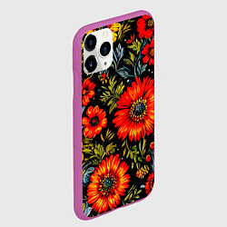 Чехол iPhone 11 Pro матовый Русская хохлома, паттерн, цвет: 3D-фиолетовый — фото 2