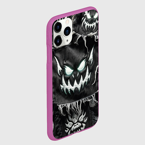 Чехол iPhone 11 Pro матовый Облик монстра на пэчворк джинсах / 3D-Фиолетовый – фото 2