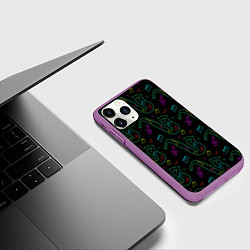 Чехол iPhone 11 Pro матовый Неоновый саксофон и музыкальные ноты, цвет: 3D-фиолетовый — фото 2