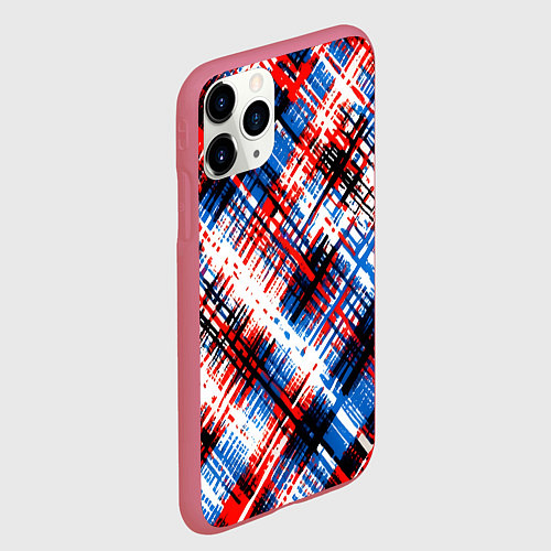 Чехол iPhone 11 Pro матовый Мелкая косая клетка / 3D-Малиновый – фото 2
