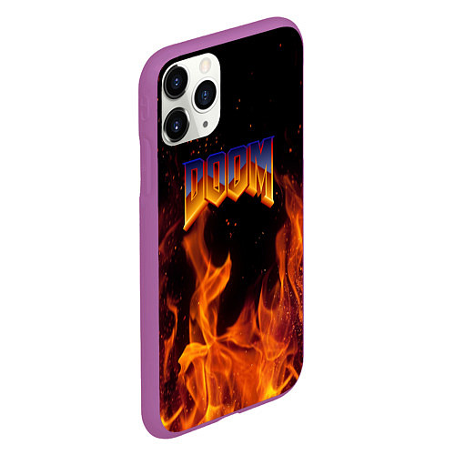 Чехол iPhone 11 Pro матовый Doom fire steel logo / 3D-Фиолетовый – фото 2