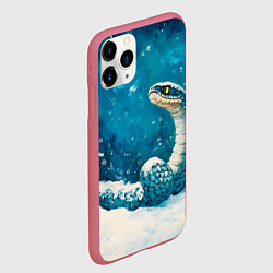 Чехол iPhone 11 Pro матовый Синяя змея в зимнем лесу, цвет: 3D-малиновый — фото 2