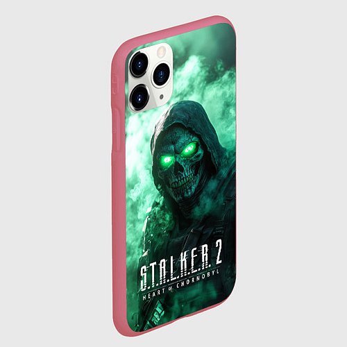 Чехол iPhone 11 Pro матовый Stalker 2 череп с зелеными глазами / 3D-Малиновый – фото 2