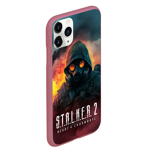 Чехол iPhone 11 Pro матовый Stalker 2 горящий завод / 3D-Малиновый – фото 2