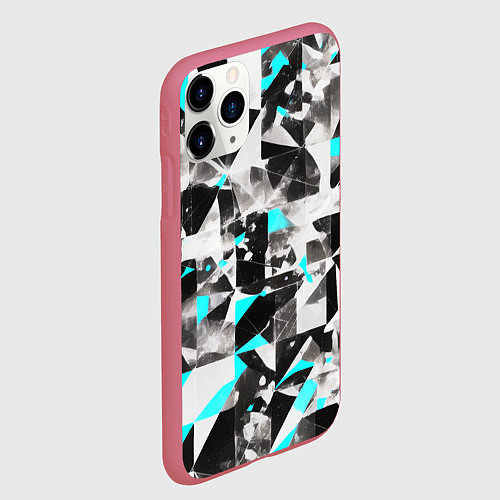 Чехол iPhone 11 Pro матовый Black and blue abstraction on a white background / 3D-Малиновый – фото 2