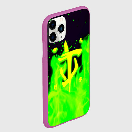 Чехол iPhone 11 Pro матовый Doom кислотный огонь лого / 3D-Фиолетовый – фото 2