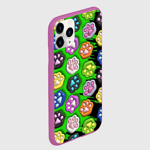 Чехол iPhone 11 Pro матовый Паттерн лапка слайм / 3D-Фиолетовый – фото 2