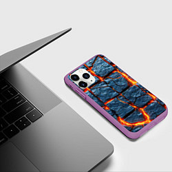 Чехол iPhone 11 Pro матовый Каменный разлом с лавой, паттерн, цвет: 3D-фиолетовый — фото 2