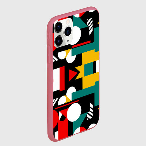 Чехол iPhone 11 Pro матовый Абстрактный паттерн, фигуры / 3D-Малиновый – фото 2