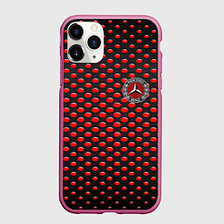 Чехол iPhone 11 Pro матовый Mercedes bens металические круги, цвет: 3D-малиновый