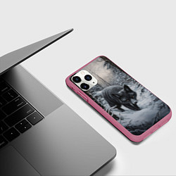 Чехол iPhone 11 Pro матовый Настороженный черный лис, цвет: 3D-малиновый — фото 2