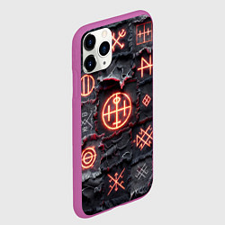 Чехол iPhone 11 Pro матовый Символы викингов на пэчворк дениме, цвет: 3D-фиолетовый — фото 2