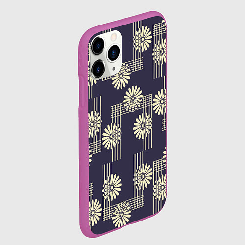 Чехол iPhone 11 Pro матовый Цветочный геометрический узор / 3D-Фиолетовый – фото 2