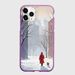 Чехол iPhone 11 Pro матовый Прогулка зима, цвет: 3D-фиолетовый