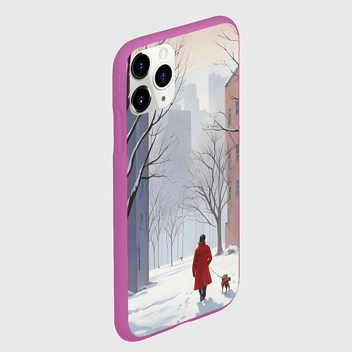Чехол iPhone 11 Pro матовый Прогулка зима / 3D-Фиолетовый – фото 2