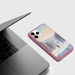 Чехол iPhone 11 Pro матовый Зима прогулка, цвет: 3D-малиновый — фото 2