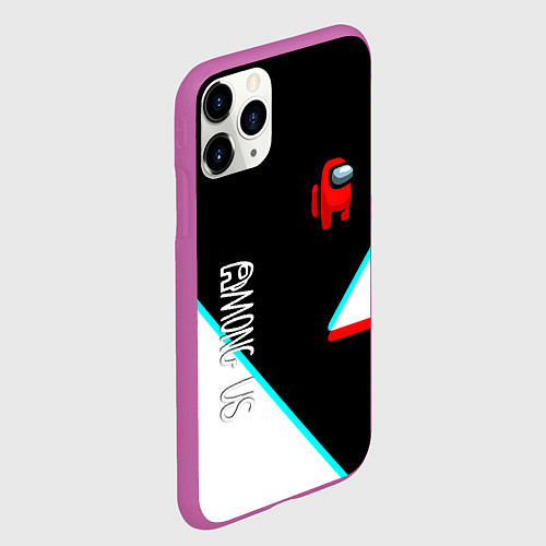 Чехол iPhone 11 Pro матовый Among us geometry steel glitch / 3D-Фиолетовый – фото 2
