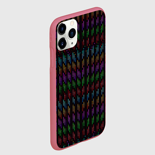 Чехол iPhone 11 Pro матовый Разноцветные точки на чёрном фоне / 3D-Малиновый – фото 2