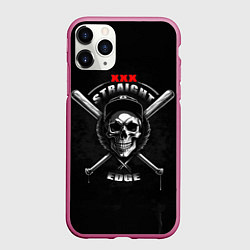 Чехол iPhone 11 Pro матовый Straight edge череп с битами, цвет: 3D-малиновый