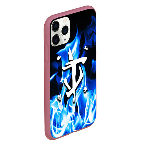 Чехол iPhone 11 Pro матовый Doom fire logo steel / 3D-Малиновый – фото 2