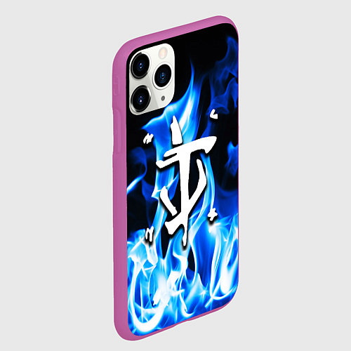 Чехол iPhone 11 Pro матовый Doom fire logo steel / 3D-Фиолетовый – фото 2