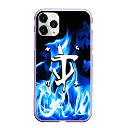 Чехол iPhone 11 Pro матовый Doom fire logo steel, цвет: 3D-светло-сиреневый