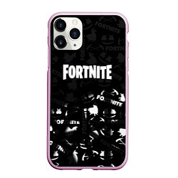 Чехол iPhone 11 Pro матовый Fortnite pattern black, цвет: 3D-розовый