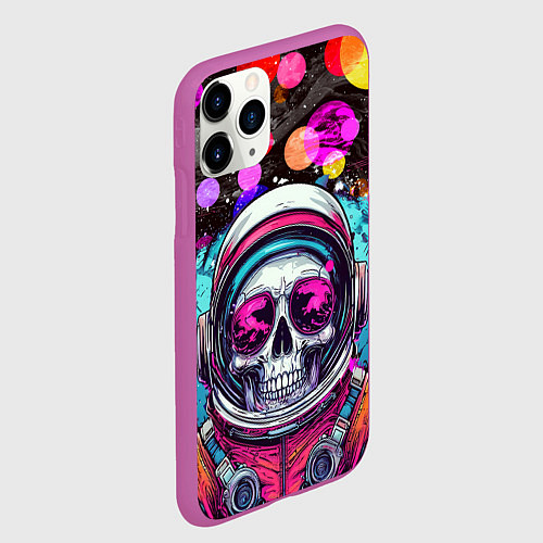 Чехол iPhone 11 Pro матовый Космонавт скелет в космосе / 3D-Фиолетовый – фото 2
