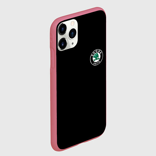 Чехол iPhone 11 Pro матовый Skoda logo auto / 3D-Малиновый – фото 2