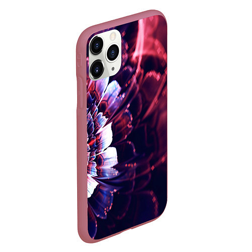 Чехол iPhone 11 Pro матовый Фрактальный цветок абстракция / 3D-Малиновый – фото 2