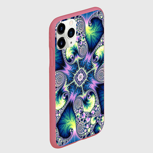 Чехол iPhone 11 Pro матовый Оптический фрактал абстрактные узоры / 3D-Малиновый – фото 2