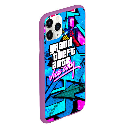 Чехол iPhone 11 Pro матовый GTA vice city steel grafity / 3D-Фиолетовый – фото 2