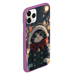 Чехол iPhone 11 Pro матовый Новогодний котик в городе, цвет: 3D-фиолетовый — фото 2