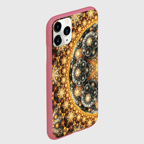 Чехол iPhone 11 Pro матовый Абстрактные узоры фрактала / 3D-Малиновый – фото 2