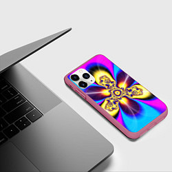 Чехол iPhone 11 Pro матовый Фрактальный неоновый узор абстракция, цвет: 3D-малиновый — фото 2