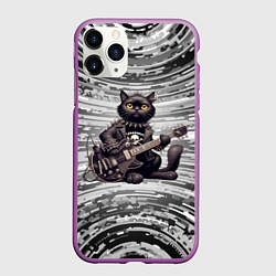 Чехол iPhone 11 Pro матовый Чёрный кот играет на гитаре - нейроарт, цвет: 3D-фиолетовый