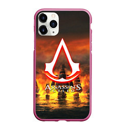 Чехол iPhone 11 Pro матовый Assassins Creed корабли, цвет: 3D-малиновый