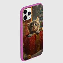 Чехол iPhone 11 Pro матовый Новогодний милый котенок в подарок, цвет: 3D-фиолетовый — фото 2