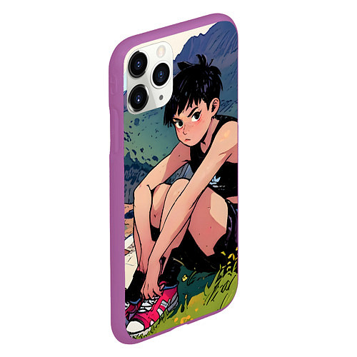 Чехол iPhone 11 Pro матовый A girl anime / 3D-Фиолетовый – фото 2