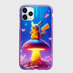 Чехол iPhone 11 Pro матовый Пикачу на грибе в сказочном лесу - фантазия, цвет: 3D-фиолетовый