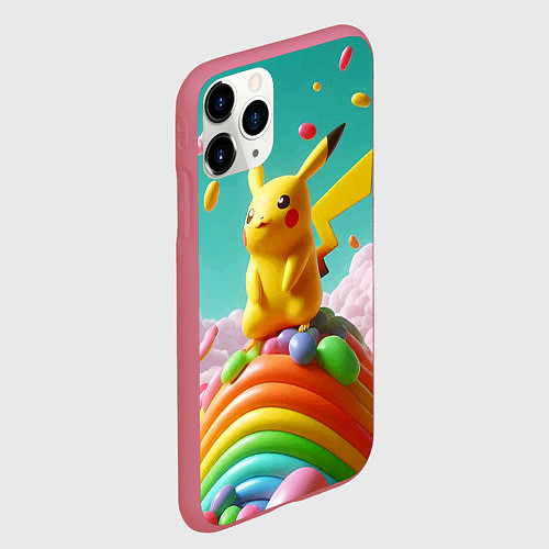 Чехол iPhone 11 Pro матовый Пикачу на сладкой планете - нейроарт / 3D-Малиновый – фото 2