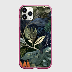 Чехол iPhone 11 Pro матовый Объемные листья, цвет: 3D-малиновый