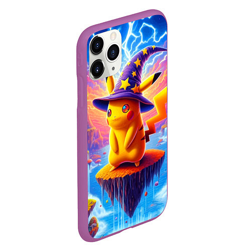 Чехол iPhone 11 Pro матовый Pikachu in a stargazers hat / 3D-Фиолетовый – фото 2